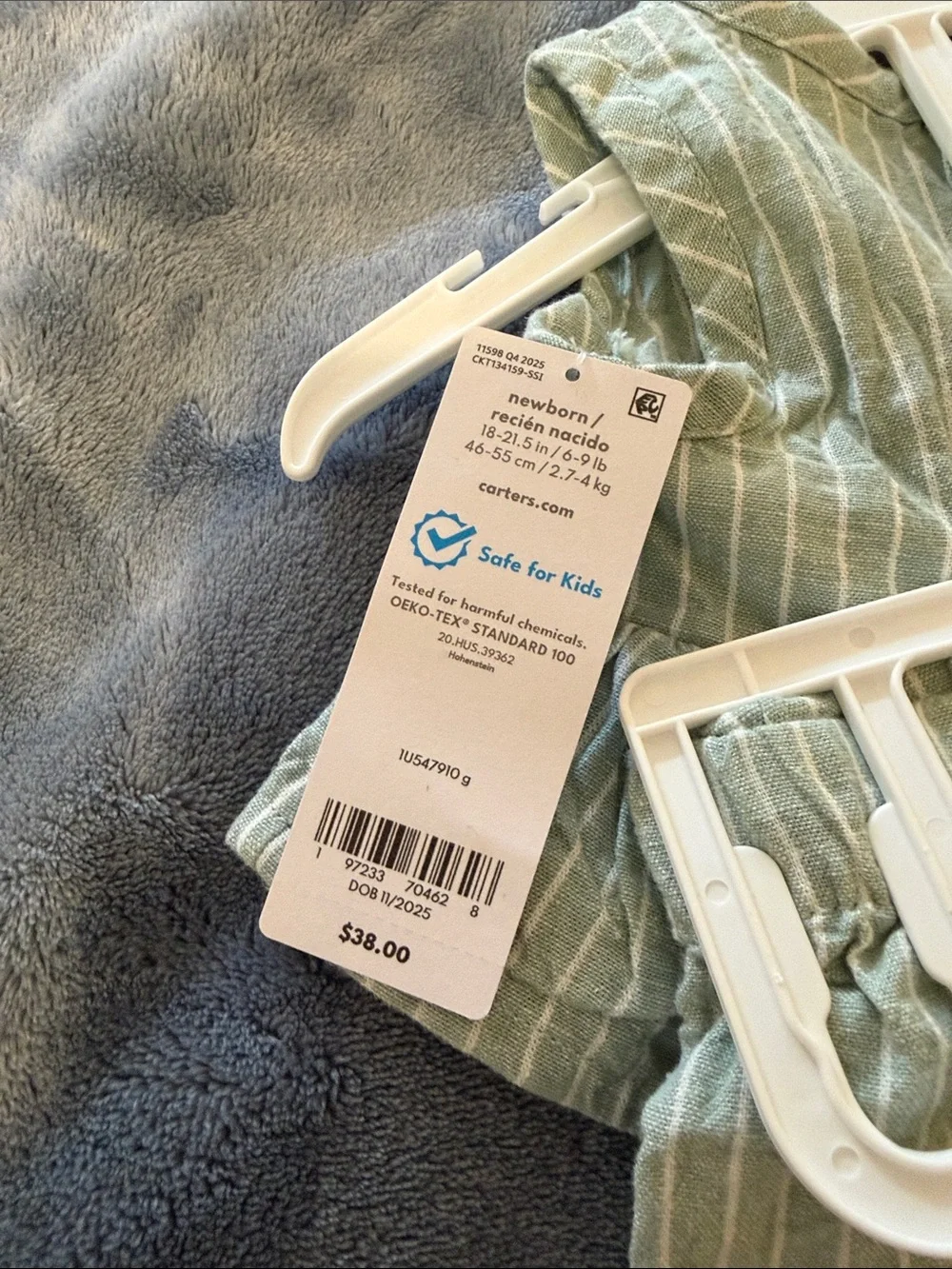 Carter's Sage Green Striped Baby Overalls Set